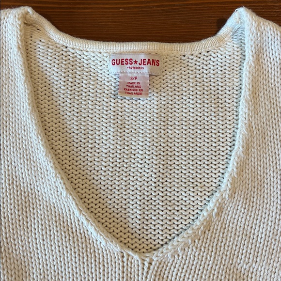 Vintage Guess Jeans - V-Neck Cream Knit Sweater - Size S - Picture 14 of 16
